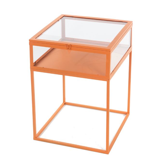 Bijzettafel Oranje met Glazen Blad – Moderne Design Side Table – Metalen Frame – Luxe Decoratieve Salontafel voor Woonkamer, Tuin en Balkon