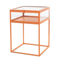 Bijzettafel Oranje met Glazen Blad – Moderne Design Side Table – Metalen Frame – Luxe Decoratieve Salontafel voor Woonkamer, Tuin en Balkon