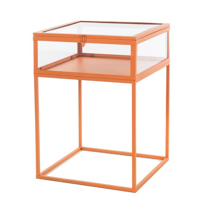 Bijzettafel Oranje met Glazen Blad – Moderne Design Side Table – Metalen Frame – Luxe Decoratieve Salontafel voor Woonkamer, Tuin en Balkon
