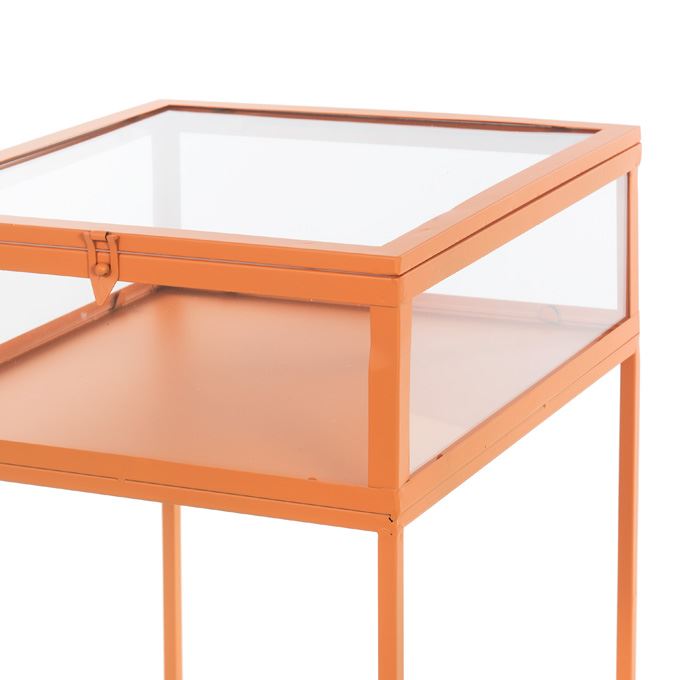 Bijzettafel Oranje met Glazen Blad – Moderne Design Side Table – Metalen Frame – Luxe Decoratieve Salontafel voor Woonkamer, Tuin en Balkon